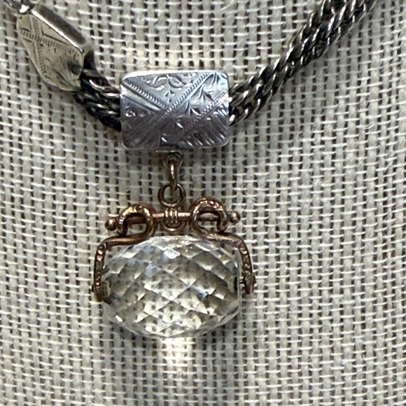 Antique Victorian Pocket Watch Chain with Spinning Crystal Watch Fob - Picture 9 of 11